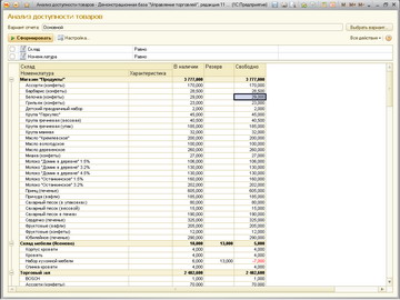 1С Управление торговлей - Анализ достаточности товара