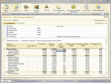 1С Управление торговлей - Выручка и себестоимость