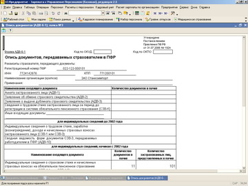 1С Зарплата и управление персоналом - Опись документов, передаваемых страхователем в ПФР