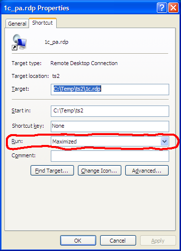 Shortcut properties